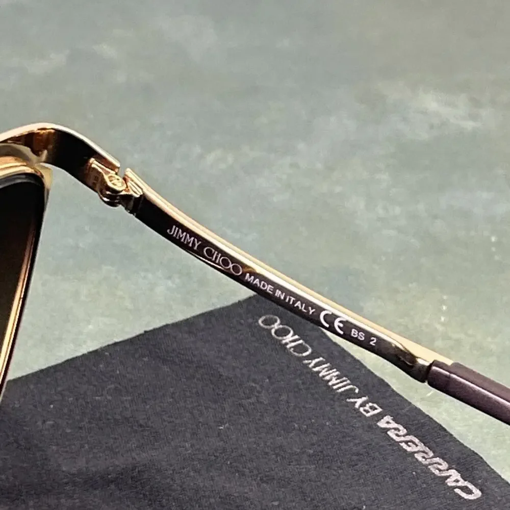 Jimmy Choo POLLY/S 000JD Gold Cat Eye Sunglasses Made in Italy Case Brown